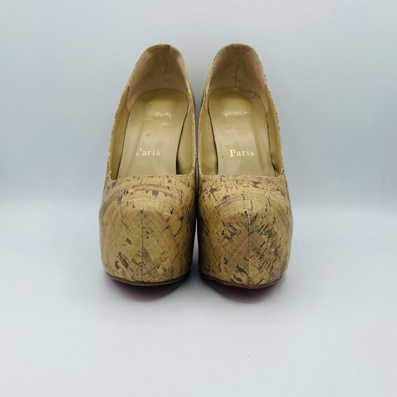 Heels Womens Size 9.5 Cork Pattern Platform Stiletto Slip On Pumps Red Sole - Picture 4 of 11